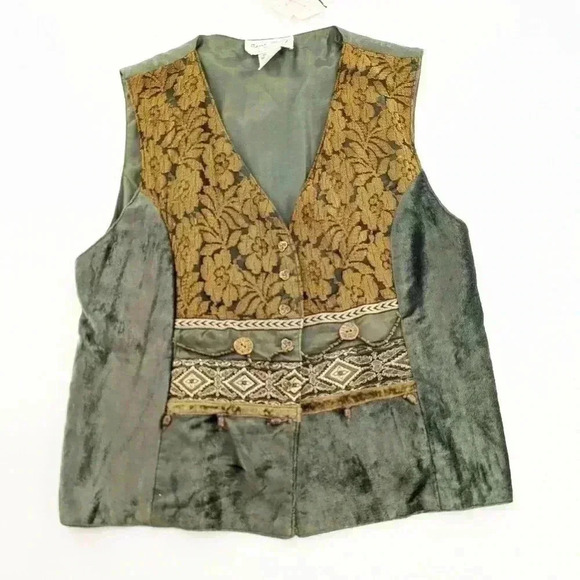 Vintage womens size small Rene Derhy Collection olive green gold boho Stud vest - Picture 1 of 8